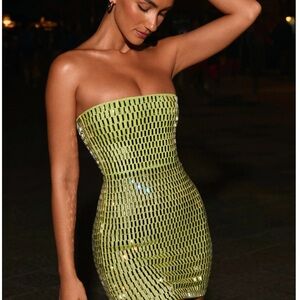 Oh Polly Strapless Lime Mini Dress